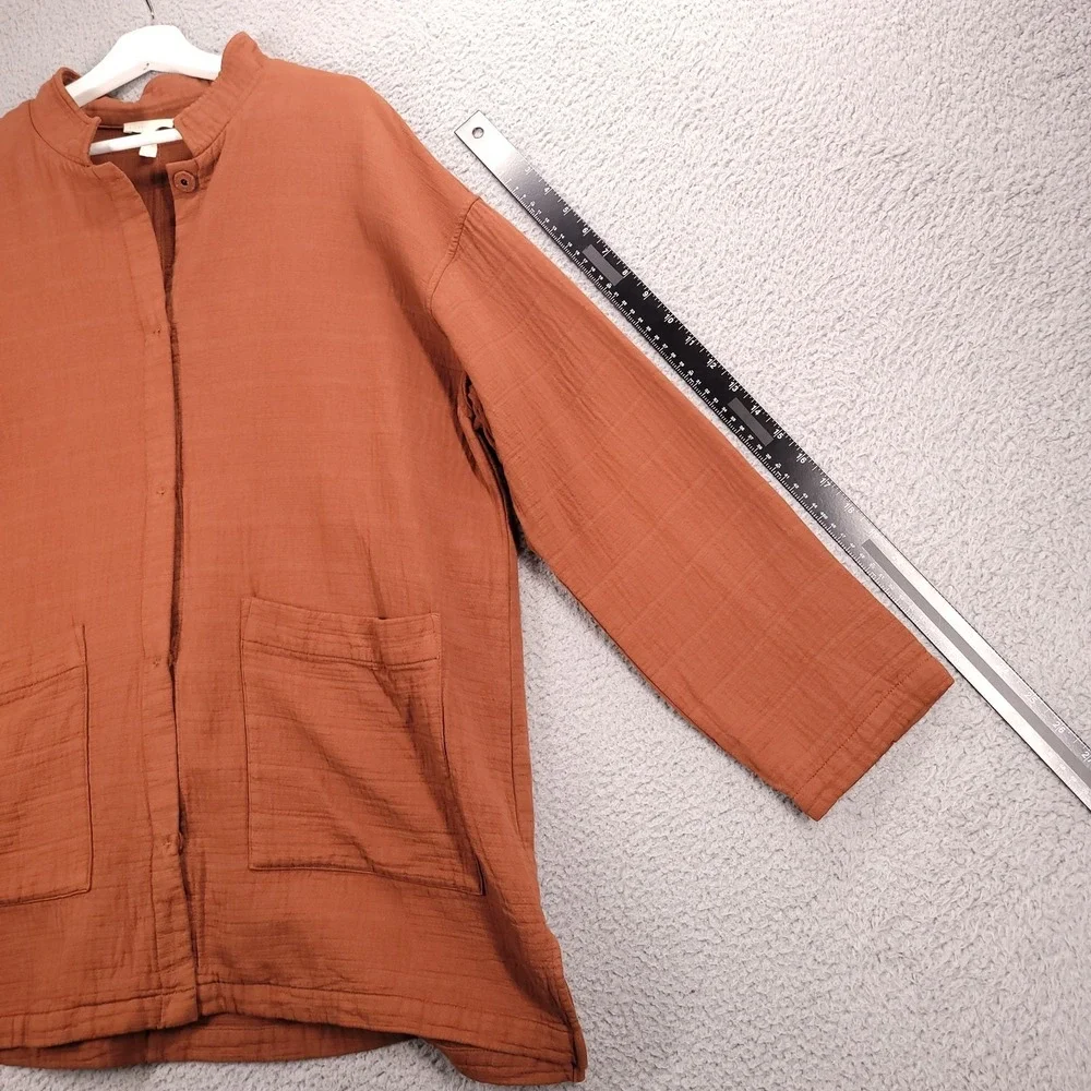 EILEEN FISHER Jacket Size XL Organic Cotton Stand Collar Long Sleeve Snap